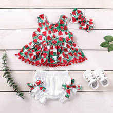 3Pcs Toddler Kids Baby Girls Watermelon Tassel Tops+Bowknot Shorts Summer Outfits summer 0-3Y baby girls clothes 2024 - buy cheap