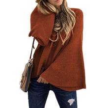 Повседневный свитер, женские свитера и пуловеры размера плюс, Осень-зима, с длинным Расклешенным рукавом, о-образный вырез, сплошной цвет, Свободный вязаный свитер 2024 - купить недорого