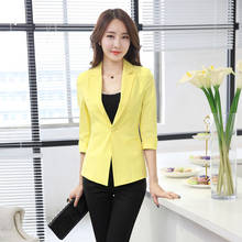 Blazer formal feminino plus size, jaqueta solta de manga para escritório, elegante, slim, primavera/outono 3/4, plus size 2024 - compre barato