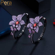 Pera Romantic Flower Shape Purple Red CZ Zircon Black Gold Tassel Waterdrop Big Circle Hoop Earring for Ladies Prom Jewelry E672 2024 - buy cheap