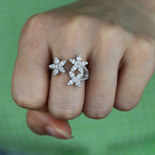 Anel de dedo triplo da flor de zircônio cúbico 5a ajustado aberto para joias femininas da moda 2024 - compre barato