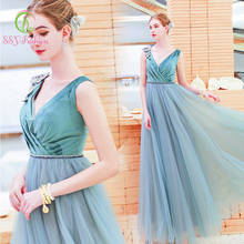 Ssyfashion vestido de veludo longo, sem mangas, flores de cristal, decote em v, com renda, para noite e sensual, longo, verde 2024 - compre barato