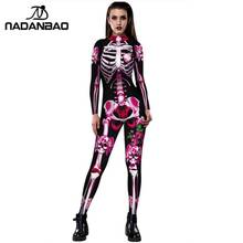 NADANBAO-Disfraz de esqueleto nuevo para mujer, mono con estampado 3D, Disfraces de Halloween de miedo para mujer, mono con calavera mecánica de talla grande 2024 - compra barato