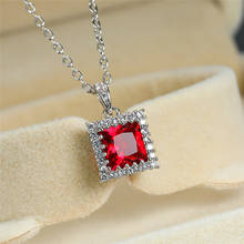 Simple Female Red Pendant Necklace Vintage Cute Square Crystal Chain Necklace Rose Gold Silver Color Wedding Necklaces For Women 2024 - buy cheap