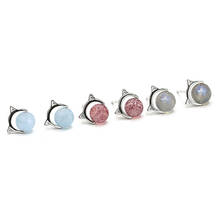 Brincos para mulheres 925 prata natural 6mm morango quartzo moonstone aquamarine gato orelha studs linda pequena fina jóias 2024 - compre barato