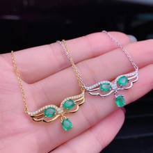 classic angel wing emerald gemstone pendant  necklace women silver fine jewelry certified natural gem birthday gift feather gold 2024 - buy cheap