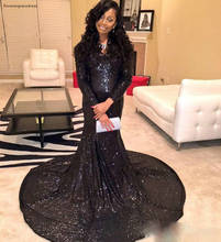 2019 African Black Girls Long Sleeves Prom Dress Mermaid Sequin Formal Holidays Wear Graduation Evening Party Gown Custom Made 2024 - buy cheap