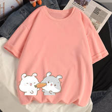 Camiseta de algodón holgada de talla grande para mujer, camiseta de manga corta de estilo bonito, Camiseta de algodón rosa, Tops 2024 - compra barato