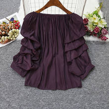 Camisa feminina social de manga longa, camisa solta de chiffon com gola canoa para escritório, cor sólida, primavera, 2021 2024 - compre barato
