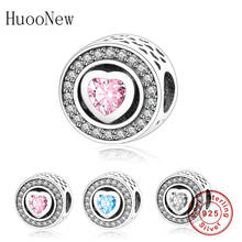 Huoonew pingente pulseira original pandora, bracelete 925 prata esterlina coração claro zircônia contas pingente berloque 2018 2024 - compre barato