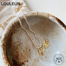 Louleur colar de pérolas e borboletas genuíno 925, prata esterlina, alta qualidade, elegante, colar de ouro para mulheres, joias finas de moda 2024 - compre barato