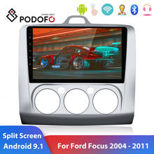 Podofo Android 9.1 Car Radio Car Multimedia player 2 Din 9'' GPS WIFI Split Screen Audio Player For Ford Focus 2004 - 2011 2024 - buy cheap