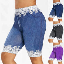 Plus Size Women Pants Shorts Leggings Summer Fake Denim Ladies Short Pants Summer Floral Printed High Waist Female Shorts D25 2024 - buy cheap