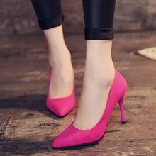 Замшевые туфли на высоком каблуке для девочек, новинка весны 2021, соблазнительные туфли на шпильке с острым носком в Корейском стиле, универсальные туфли на среднем каблуке. 2024 - купить недорого