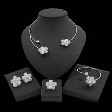 Yulaili New Fashion Wedding Jewelry Sets Exquisite Silver Plated Flower Shape Crystal Necklace Earrings Bracelet Ring for Women 2024 - buy cheap