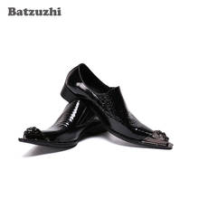 Batzuzhi Fashion Black Leather Dress Shoes Men Pointed Metal Tip Men Shoes Business Formal Footwear zapatos de hombre, Big Size 2024 - buy cheap