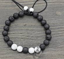 8mm xf2 adjusted Charm nature bead white Howlite black volcanic lava stone Bracelet women men gift Buddha Yoga 2024 - buy cheap