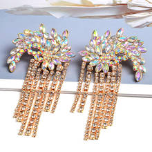 Wholesale ZA Hanging Crystals Chain Tassels Dangle Long Drop Earrings Studded With Colorful Rhinestone Fine Jewelry Accessories 2024 - buy cheap