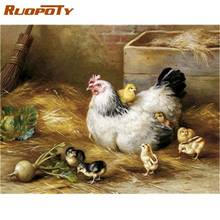 RUOPOTY Hen And Small Chick Animal Painting By Numbers For Adults Handmade 60x75cm Framed On Canvas Modern Home Wall Craft 2024 - buy cheap