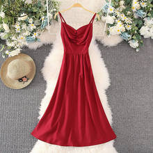 Vestido longo feminino 2021 sexy sling vestido v-collar aberto voltar vestido de renda feminino estilo boêmio verão sólido robe 14260 2024 - compre barato