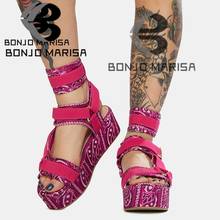 Босоножки BONJOMARISA женские с открытым носком, сандалии-гладиаторы на танкетке, Повседневная летняя обувь, большие размеры 43 INS 2024 - купить недорого