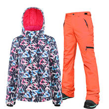 Traje de esquí a prueba de viento para mujer, chaqueta cálida transpirable + Pantalones de nieve, chaquetas de Snowboard para esquí al aire libre, Invierno 2024 - compra barato