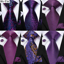 Hi-tie-Corbata de seda de Cachemira púrpura para hombres, conjunto de corbata de boda, mancuerna de Hanky de calidad, regalo para hombres, novedad de moda, envío directo 2024 - compra barato