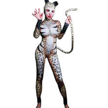 Macacão com estampa de leopardo para mulheres, roupa feminina justa, traje role play, fantasia de halloween para performance em palco 2024 - compre barato