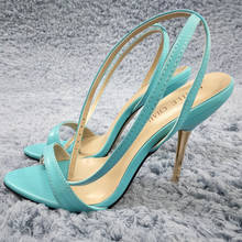 Sexy Sky Blue Leather High Heel Slimmer Popular Dress Party Women Sandal Summer New Open Toe Ankle Strap Stiletto 11cm Heel Shoe 2024 - buy cheap