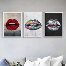 Pintura en lienzo con estampado de bocas creativas, pintura Sexy con labios rojos y flores, póster para decoración del hogar, imágenes artísticas de pared para sala de estar 2024 - compra barato