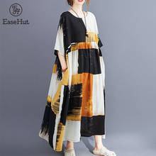Женское платье с О-образным вырезом EaseHut, разноцветное свободное хлопковое льняное платье с коротким рукавом, Повседневное платье для женщин, vestidos mujer 2020 2024 - купить недорого