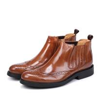 Мужские ботинки челси из натуральной кожи, деловой стиль, с круглым носком, с перфорацией 2024 - купить недорого