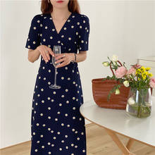 2021 Korean New Summer Dress Chiffon V-neck French Floral Long Dress for Women Casual Women Office Lady Dresses Vestido 14221 2024 - buy cheap