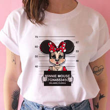 Camiseta con estampado de Minnie Mouse de Disney para mujer, Tops básicos con cuello redondo, camisetas divertidas para niñas, camiseta de verano 2024 - compra barato