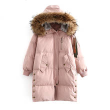 Casaco de inverno feminino, jaqueta grossa quente com capuz, de algodão com zíper, parca feminina coreana solta, casaco de comprimento médio t373 2024 - compre barato