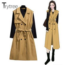 Trytree 2020 Autumn Winter Two piece set Solid Casual Knitting Basic Top + Dress Double Breasted Belt Office Lady 2 Piece Set 2024 - buy cheap