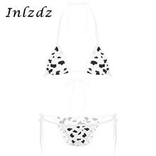 Women's Kawaii Style Mini Bikini Lingerie Set Milk Cow Dotted/Striped Sex Underwear Set Halter Neck Bra Top with Briefs Bottoms 2024 - buy cheap