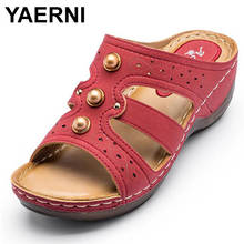 YAERNI Summer Home Slippers Women Wedges Sandals New Solid Ladies Slides Comfortable Beach Slip On Shoes Rivet Female Slippers 2024 - buy cheap