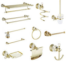 Anel de suporte para toalha duplo, polido, dourado, acessórios para banheiro, cristal branco, decoração para banheiro, conjunto de hardware, latão sólido 2024 - compre barato