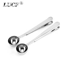 LUCF-cuchara de café de acero inoxidable 2 en 1, accesorio de cocina con Clip de sellado, cuchara medidora de té en polvo, pinza de Metal para alimentos 2024 - compra barato