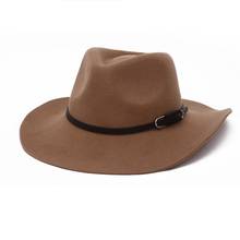 Simple Women Men 100% Wool Felt Fedora Hat With Wide Brim Vintage Gentleman Elegant Lady Four Seasons Cowboy Caps Leather Cloche 2024 - buy cheap
