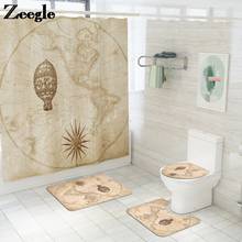 Cortina de ducha con mapa impreso, juego de alfombrilla de baño, alfombra de baño absorbente, alfombrilla antideslizante para baño, almohadilla de microfibra para pies, Alfombra de inodoro 2024 - compra barato