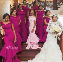 Оптовая продажа 2019 длинное фиолетовое платье подружки невесты с v-образным вырезом, эластичное сатиновое платье в африканском стиле для женщин, свадебное платье на заказ 2024 - купить недорого