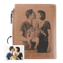 Men Custom Engraved Photo PU leather Wallet Coin Pocket Men's Short Personalized  Wallets Purse Card Holder Father's Day Gift 2024 - buy cheap