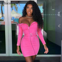 Chicology Off Shoulder With Belt Dress Long Sleeve Bodycon 2020 Winter Fall Women Sexy Party Fashion Christmas Birthday Clothes 2024 - buy cheap