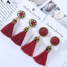 BLINLA Fashion Bohemian Tassel Crystal Drop Earrings for Women Statement Silk Fabric Fringe Round Ethnic Hanging Earring Jewelry 2024 - buy cheap