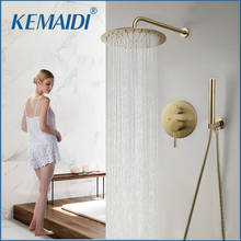 KEMAIDI-grifo de ducha de lluvia con caja integrada, juego de grifería de montaje en pared de oro cepillado de 10 pulgadas, mezclador de bañera 2024 - compra barato
