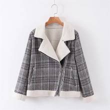 2020 inverno novo quente xadrez lapela zíper lã cordeiro veludo moda algodão curto casaco 2024 - compre barato