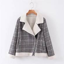 2020 Winter Women New Warm Plaid Lapel Zipper Wool Lamb Velvet Fashion Cotton Short Coat 2024 - buy cheap