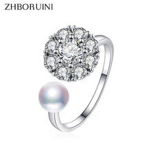 ZHBORUINI 2019 New Fine Hot Pearl Ring Rotate Zircon Natural Freshwater Pearl Jewelry Spinning 925 Silver Rings For Women Gift 2024 - buy cheap